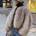 Oversized Faux Fox Fur Coat Women's - Streetwear Cropped Jacket With Round Neck, Vegan Fur Coat For Casual Chic (Coffee/White/Black/Gold-Tipped)_ecoleips.com