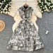Women's Clothing High End Elegant Dress Lapel Sleeveless Waist Single Breasted Ink Painting Jacquard Long Skirt_ecoleips.com