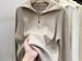 Women's Half Zip Loose Knit Sweater - Slim Fit Long Sleeve Pullover, Thickened Acrylic Casual Top For Spring/Fall (Black/Apricot/Khaki)_ecoleips.com