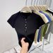 Women's Semi-Open Neck Knit Short Sleeve T-Shirt Slim Fit Casual Top for Petite And Tall_ecoleips.com