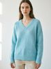 Light Blue Pit Rib Knit Sweater, Loose V Neck Lightweight Breathable Soft Skin-touch Wool Blend Pullover_ecoleips.com