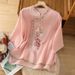 Summer Cotton And Linen Artistic Retro Ethnic Style Embroidered National Style Shirt With Button And Tea Clothing With V_ecoleips.com