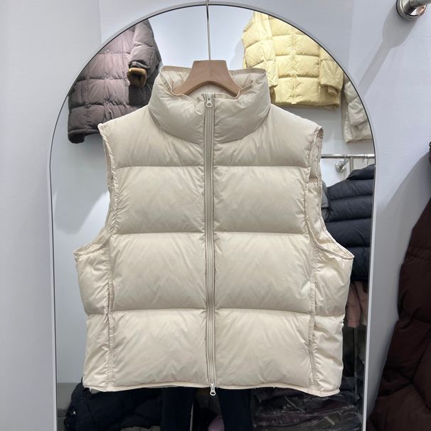 girl Girl 2025 New Women's Jacket Short Stand Collar Vest Fashion Design Loose White Duck Down Coat Trendy_ecoleips.com