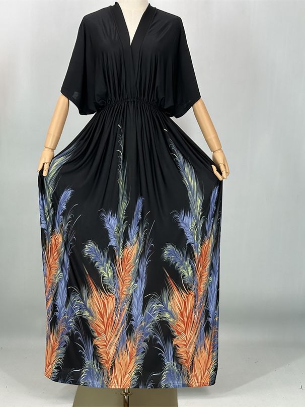 Plus Size Women's Bohemian Beach Vacation Maxi Dress_ecoleips.com