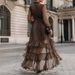 Leopard Print V-Neck Long Sleeve Dress for Women Slim Waist Ruffle Detail European American Style Design Women's Fashion_ecoleips.com