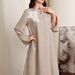 AB185 Abaya Muslim Long Sleeve Cotton Linen Elegant Embroidered Dress Solid Color Loose Fit Large Robe_ecoleips.com