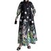 Elegant Floral Maxi Dress For Women – Modest Muslim Long Sleeve High Waist Dress With Tie Neck, Breathable Knit Fabric, Office & Occasion Wear_ecoleips.com