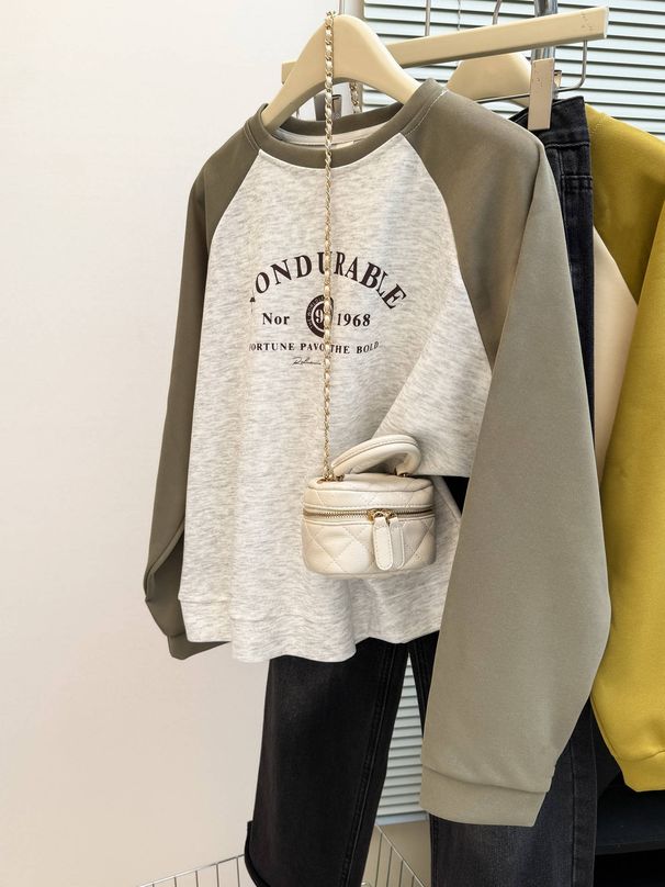 European American Style Real Shot Raglan Sleeve Sweatshirt For Women, Spring And Autumn 2025 New Model, Loose Fit,_ecoleips.com
