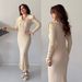 K Temperament New Lotus Leaf Collar Slim Fit Fish Tail Knitted Wool Dress_ecoleips.com
