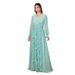 Women's Elegant Chiffon Maxi Dress With Lantern Sleeves – V-Neck A-Line High Waist Wedding Guest Dress For Party, Evening, Office (Green)_ecoleips.com