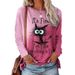 2026 New Cross-Border E-Commerce European And American Women's Plus Size 3D Pet Cat Print Round Neck Long Sleeve T-Shirt_ecoleips.com