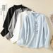 Women's Clothing Artistic Cotton Long Sleeved Shirt Ruffled Collar Loose Fit Spring Top New Style 2026_ecoleips.com