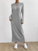 K Casual Round Neck Knitted Long Skirt For Women, Long Sleeved Dress. No Necklaces Or Other Accessories_ecoleips.com