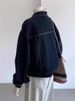 K New Dark Blue Short Denim Jacket With Women's Casual Pocket Design, Workwear Style, Slimming Top.No Accessories Or Interior Decorations_ecoleips.com