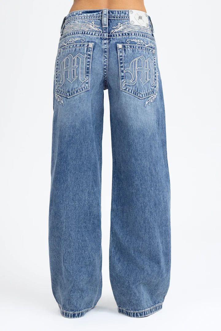 Women's Embroidered Low Rise Jeans High Street Style Trendy Trousers Washed Loose Straight Leg Pants European American Style_ecoleips.com