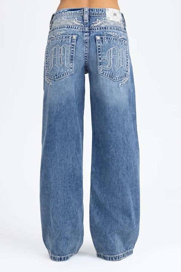 Women's Embroidered Low Rise Jeans High Street Style Trendy Trousers Washed Loose Straight Leg Pants European American Style_ecoleips.com