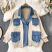 Women's Clothing Fashion Personality Knitted Patchwork Denim Jacket Women's Winter Loose Lazy Style Thickened Sweater Cardigan Top_ecoleips.com
