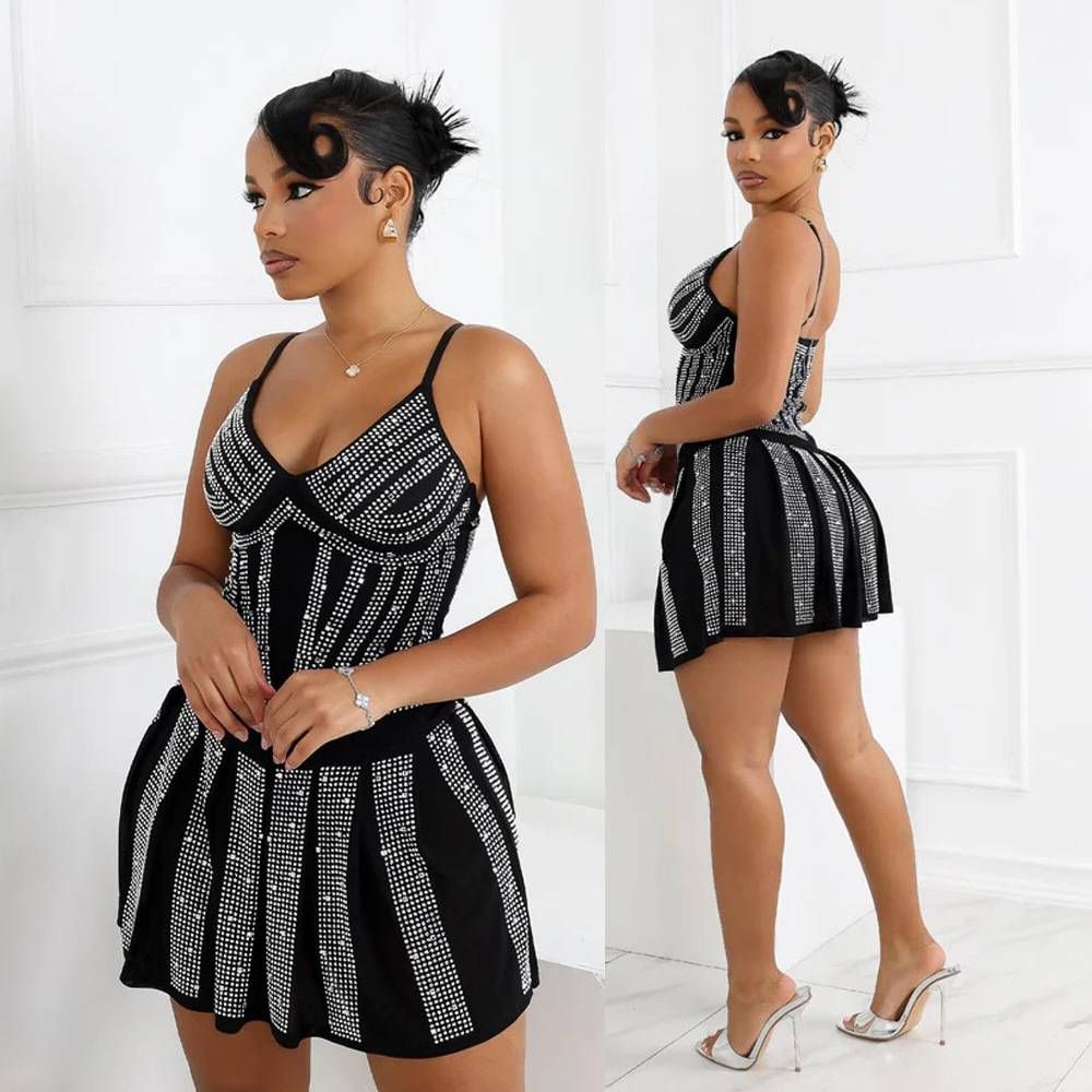 Women's Clothing Fashion Hot Diamond Sexy Sleeveless Sling Hip Dress_ecoleips.com