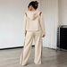 Plus Size Women's Casual Streetwear Set - Zip-Up Hoodie & Straight Leg Pants Two-Piece Outfit (0XL-5XL, Beige/Brown)_ecoleips.com