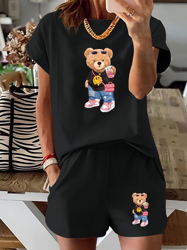Women’s 2 Piece Outfit Set – Oversized Graphic T-Shirt And Biker Shorts Matching Set, Casual Summer Lounge Tracksuit For Daily Wear-320_ecoleips.com