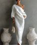 Zen-Inspired Asymmetrical Maxi Dress – Elegant Off-Shoulder Silhouette, Polyester Flowy Boho Dress With Side Slits_ecoleips.com