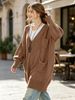 Coffee Brown Deep V Multi Pocket Pit Rib Knit Tunic Sweater, Oversized Loose Lightweight Breathable Soft Skin-touch Long Sleeve Pullover_ecoleips.com