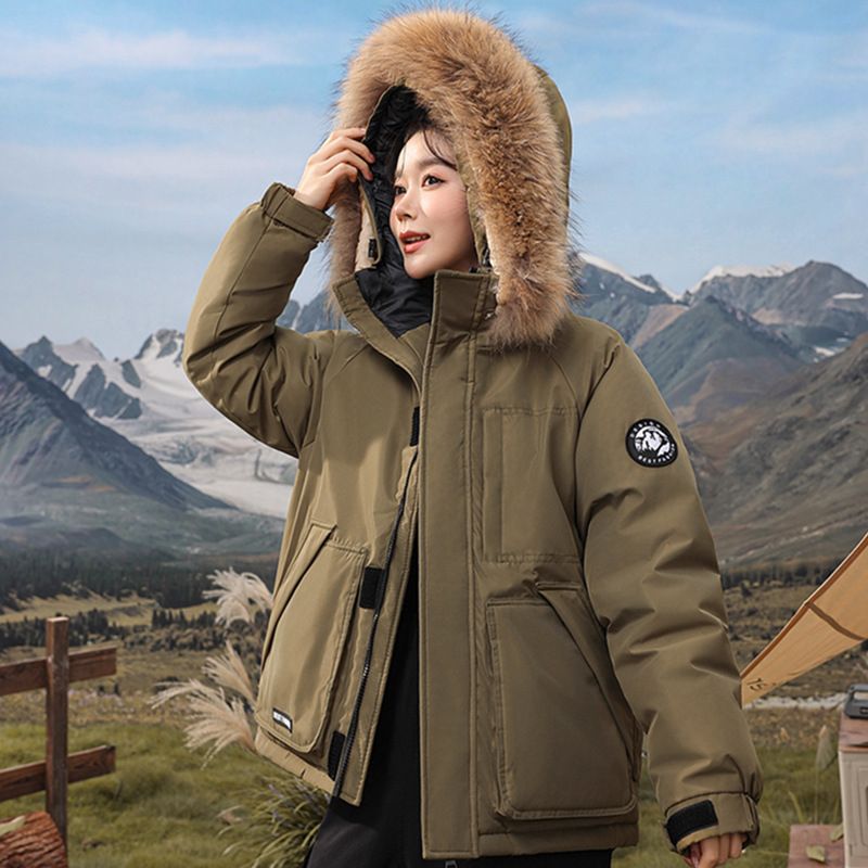 Women's Winter Short Puffer Jacket With Faux Fur Hood - Cozy Warm Fleece Lined Outerwear For Casual Streetwear_ecoleips.com