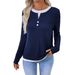 Women's Brushed Long Sleeve T-Shirt – Fake Two-Piece Round Neck Pullover Top_ecoleips.com