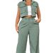 Women's Clothing Sleeveless Loose Shirt Multi Pocket Casual Pants Two Piece Set Large Stock_ecoleips.com