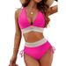 Women's European American Style Two-Piece Swimsuit Sexy Solid Color V-Neck High-Waisted Backless Tight-Fitting Bikini_ecoleips.com