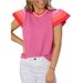 Women's Clothing Sweet Summer Knit Top, Color Block Short Sleeve Round Neck Casual Tee For Women_ecoleips.com