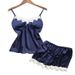 New Imitation Silk Black Home Clothes Two Piece Suit Fashionable And Comfortable Lace Pajamas Set_ecoleips.com
