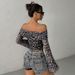 Women's Leopard Print Off-Shoulder Long Sleeve T-Shirt European American Style Fashion Sexy Top_ecoleips.com