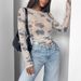 European And American Cross-border 2026 Spring New Elegant Women's Floral Mesh Printed Pleated Side Short Top_ecoleips.com