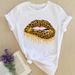 Fashionable Top, Foreign Trade Colorful Lips Cartoon Round Neck Retro Plus Size Women's Clothing, Regular Shoulder_ecoleips.com