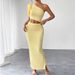 AD018 New European And American Cross-Border Women's Clothing Asymmetrical Neck Cropped Top Bodycon Two-Piece_ecoleips.com
