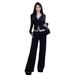 Women's Casual Sportswear Set V Neck Sweatshirt Wide Leg Pants Two Piece Outfit Slim Fit Spring Autumn Fashion_ecoleips.com