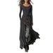High-Waisted A-Line Long Sleeve Dress - Leopard Print Polyester Maxi Dress For Women_ecoleips.com