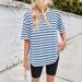 Women's Clothing Summer Striped Short Sleeved Women's Tops Loose Casual Striped Round Neck T Shirt_ecoleips.com