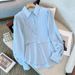 Women's Clothing Small Fat Girl Two Piece Vest Loose Versatile Shirt Female Long Sleeved Top Autumn New White Shirt_ecoleips.com