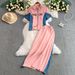 Fashion Two Piece Suit For Women, New Summer Design, Double Zipper Stand Up Collar Stitching Denim Top + High Waist Skirt_ecoleips.com
