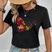 Women's Casual Black T-Shirt round Neck Short Sleeve Butterfly Print European American Style Sportswear Top for Summer_ecoleips.com