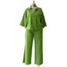 Women's Clothing Women's Style Solid Color Lapel Single Breasted Mid Sleeve Shirt And Plus Size Straight Leg Trousers Two Piece Set_ecoleips.com