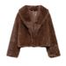 Women's Faux Fur Coat Spring Fashion Oversized Streetwear Jacket With Pockets, Lapel Collar, Polyester Outerwear For Casual Outfit (Brown, XS/S/M/L)_ecoleips.com