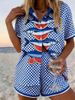 Women's Tropical Print Collared Shirt And Shorts Set - Breathable Vacation Outfit, Lightweight Linen Blend For Summer Casual Wear_ecoleips.com