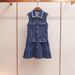 Women's Denim Pleated Dress - Sleeveless Single-Breasted With Beaded Lapel (Spring/Summer Light Mature Style)_ecoleips.com