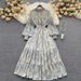 Elegant Floral Print Chiffon Maxi Dress With High Waist & Puff Sleeves – Vintage French Style A-Line Dress For Women_ecoleips.com
