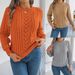 Autumn Winter Women's Casual Hollow Lantern Sleeve Pullover Sweater Solid Color_ecoleips.com