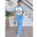 Women's Clothing Fashion Printed Multi Color Short Sleeved Trousers Set_ecoleips.com