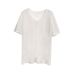 Pure And Alluring V-Neck Snowflake Cotton Short-Sleeve Top, Summer Cotton-Linen T-Shirt, Loose Skin-Covering Women's Clo_ecoleips.com